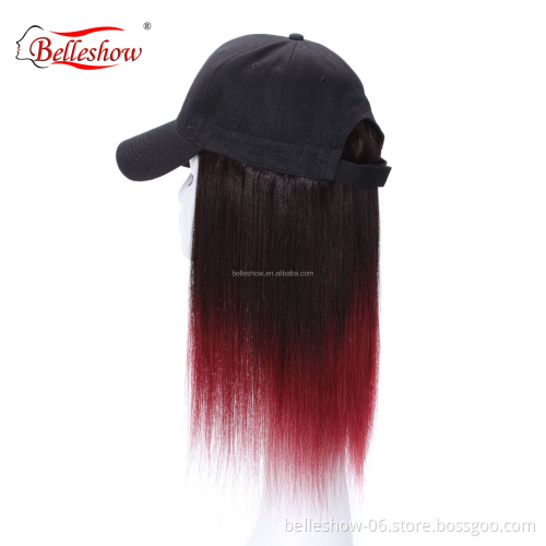 Hot sell human hair long straight hair hat wig bobo head baseball hat wig short straight wig head cover black baseball hair